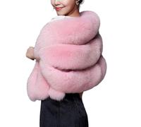 mophrati Châle en fausse fourrure pour femmes, col Premium pour robe de mariée Cheongsam, chaud et élégant, col en peluche épais, châle à v, rose