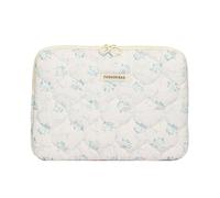 mophrati Charmante housse pour ordinateur portable matelassée à fleurs, jolie pochette pour ordinateur portable pour femmes, petite fleur, pochette pour ordinateur portable gonflée, blanc, 13 pouces
