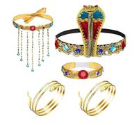 mophrati Coiffe de reine d'Égypte au charme étincelant, accessoires de costume : collier à pompons perlés, bracelet serpent, accessoire photo pour festival et déguisement amusant, collier à pompons