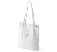 mophrati Femmes velours côtelé fourre-tout sac à bandoulière léger sacs à provisions réutilisables sacs à main de stockage pochette de voyage sangle renforcée, Blanc