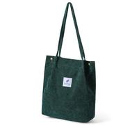 mophrati Femmes velours côtelé fourre-tout sac à bandoulière léger sacs à provisions réutilisables sacs à main de stockage pochette de voyage sangle renforcée, Vert noirâtre