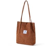 mophrati Femmes velours côtelé fourre-tout sac à bandoulière léger sacs à provisions réutilisables sacs à main de stockage pochette de voyage sangle renforcée, Brun clair