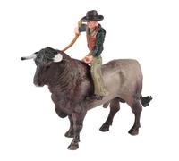mophrati Figurine de Cow-Boy avec Taureau - Coffret de Jeu de Ferme - Stimule l'imagination des Enfants grâce à des Jeux de rôle interactifs - Sculpture de Cow-Boy de Bureau -