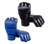 mophrati Gants de Boxe Muay Thai Demi-Doigts pour Hommes, adaptés à l'entraînement et à la compétition. Gants de Frappe, de Sparring et d'haltérophilie pour Adultes, Noir et Bleu, L