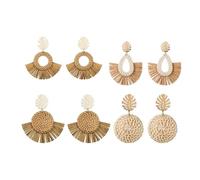 mophrati Lot de 6 boucles d'oreilles en rotin léger géométrique Service de longue durée fait à la main en osier de paille attrayant Design Unique clou d'oreille, ensemble en rotin, taille libre