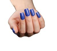 mophrati Ongles moyens à pression brillants ensemble de faux ongles couverture complète portable pointe d'ongle forte viscosité autocollants de manucure , Bleu Nacré