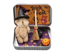 mophrati Ours d'halloween dans des boîtes en Fer Décoration de fête d'halloween Petit Ours dans Une boîte avec Chapeau Mini Witcher Teddy Une boîte Citrouille, Kaki