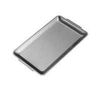 mophrati Plateau de service en acier inoxydable pour buffet, repas et barbecue. Assiettes rectangulaires en métal inoxydable avec poignées, Argent, 32 x 16 cm