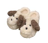 mophrati Restez à la mode et en peluche pantoufles avec un joli motif de grenouille Couple drôle de belles pantoufles de grenouille douces et chaudes, blanc cassé, 36-37