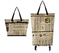 mophrati Sac de courses pliable, indispensable pour tous les besoins de courses, sac de courses pliable en tissu avec roulettes, large Application, journal anglais