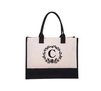 mophrati Sac de plage Alphabet préféré pour les amateurs de voyage, espace de rangement, sac en toile de coton avec lettres, sac de Shopping en toile, Fleur C
