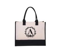 mophrati Sac de plage Alphabet préféré pour les amateurs de voyage, espace de rangement, sac en toile de coton avec lettres, sac de Shopping en toile, Une fleur