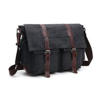 mophrati Unisexe toile PU cuir sac à bandoulière portefeuille stockage bandoulière Pack grande capacité randonnée rabat Messenger pochette, Le noir, Groß