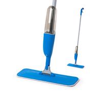 Moppe à vaporisation bleue avec réservoir rechargeable de 280 ML, manche en fer de 120 cm, socle de moppe plat 36x11 cm (emballage carton)