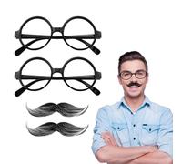 MOPQMKT Set de Fausse Moustache et Lunettes Rondes, Kit d'Accessoires de Déguisement Drôles pour Fête, Cosplay, Halloween, Accessoires de Photobooth pour Adultes (2 de Chaque)