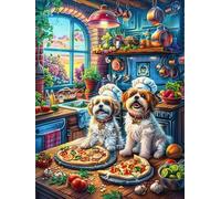 Mops à la fête de Pizza 1000 Pièces Puzzle Expert Confirmé en Carton Rigide Haute Densité Très Difficile Motif Complexe Décoration Murale Cadeau Premium 1000 PCS