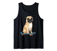 Mops Cartoon Illustration sur Skateboard Débardeur