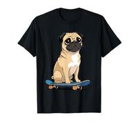 Mops Cartoon Illustration sur Skateboard T-Shirt