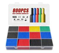 MOPUBZO 800 Pièces Gaine Thermorétractable, Manchon Thermorétractable, 12 Tailles, 5 Couleurs, Contraction 2:1, Tube Thermorétractable Étanche pour Réparations de Câblage à Souder