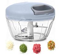 MOPUBZO Mixeur Manuel Polyvalent 500ml avec Corde de Traction, Hachoir Manuel de Cuisine avec 3 Lames en Acier Inoxydable, Sans BPA, Facile à Nettoyer, Coupe-Légumes pour Oignons, Ail, Viande, Noix