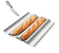 MOPUBZO Moule à Baguette antiadhésif, moule baguette four pour 4 baguettes, moule a baguette de pain four, plaque baguette 38x33 cm,Acier au Carbone, idéal pour réussir vos baguettes maison
