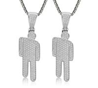 MOPZIJA 2pcs Bijoux Fantaisie Iced Bling Tilt Son Pendentif avec La Tête Modèle Collier Chaîne Corde Hip Hop Accessoires Cadeaux pour Les Femmes Ou Les Hommes,necklace Argent