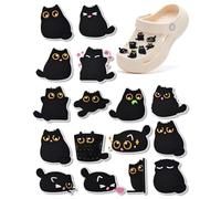 MOPZIJA Lot de 16 breloques en forme de chat noir, Charmes de Chaussure de PVC, pour sabots DIY - Décoration de chaussures, decoration crocs, Pour adultes, femmes, enfants et filles