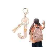 MOPZIJA Porte-clés pour fille - porte cle initial J,porte clef lettre,Pendentif en forme Cœur - Porte-clés avec lettre porte-clés fille initiale- Cadeau pour femme gland or porte clef femme