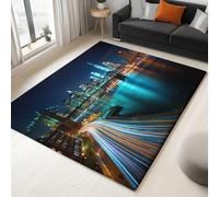 Moquette Polyester Bâtiments Urbains Gratte-Ciels 120 X 170 Cm - Porte Paillasson D'Entree Interieur Et Extérieur Tapis Bleu Foncé Antidérapant Et Anti-Poussière Tapis D’Entrée Imperméable Lavable