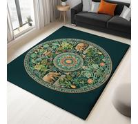 Moquette Polyester Fantaisie Animaux Plantes 160 X 230 Cm - Porte Paillasson D'Entree Interieur Et Extérieur Tapis Vert Foncé Antidérapant Et Anti-Poussière Tapis D’Entrée Imperméable Lavable