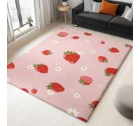 Moquette Polyester Fraise Aux Fruits De Dessin Animé 140 X 200 Cm - Porte Paillasson D'Entree Interieur Et Extérieur Tapis Rose Antidérapant Et Anti-Poussière Tapis D’Entrée Imperméable Lavable