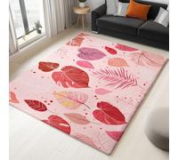 Moquette Polyester Graffiti Feuilles Tropicales 140 X 200 Cm - Porte Paillasson D'Entree Interieur Et Extérieur Tapis Rose Antidérapant Et Anti-Poussière Tapis D’Entrée Imperméable Lavable