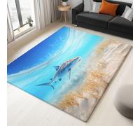Moquette Polyester Océan Plage Animaux Requins 180 X 240 Cm - Porte Paillasson D'Entree Interieur Et Extérieur Tapis Bleu Antidérapant Et Anti-Poussière Tapis D’Entrée Imperméable Lavable