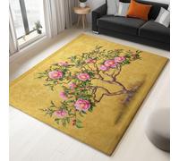 Moquette Polyester Peinture À L'Huile Arbre À Thé Fleurs 180 X 240 Cm - Porte Paillasson D'Entree Interieur Et Extérieur Tapis Jaune Antidérapant Et Anti-Poussière Tapis D’Entrée Imperméable Lavable