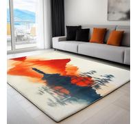 Moquette Polyester Style d'encre Paysage Montagne À L'Aquarelle 60 x 90 cm - Porte Paillasson d'Entree Interieur et Extérieur Tapis Beige Antidérapant et Anti-Poussière Tapis Imperméable Lavable
