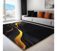 Moquette Polyester Style Minimaliste Texture Marbre 160 x 230 cm - Porte Paillasson d'Entree Interieur et Extérieur Tapis Noir Antidérapant et Anti-Poussière Tapis d’entrée Imperméable Lavable