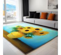 Moquette Polyester Style Peinture À l'huile Fleurs Rétro 160 x 230 cm - Porte Paillasson d'Entree Interieur et Extérieur Tapis Bleu Antidérapant et Anti-Poussière Tapis d’entrée Imperméable Lavable