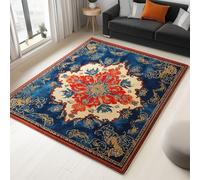 Moquette Polyester Style Rétro Motif Floral 140 x 200 cm - Porte Paillasson d'Entree Interieur et Extérieur Tapis Multicolore Antidérapant et Anti-Poussière Tapis d’entrée Imperméable Lavable