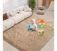 Moquette Salon 155 x 195 cm, Moelleux, Antidérapant Épais, Lavable, Nature Mono Design Moderne, pour Chambre d'enfant Extra Doux et Confortable Tapis, Beige