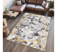 Moquette Salon Chambre à coucher Moquette à poils courts Moderne Fusion Vintage Design Géométrique Gris Foncé Gris Or Lignes 3D Optique 140 x 200 cm