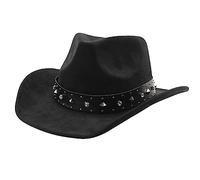 Morain Chapeau de cowboy tibétain avec rivets - Chapeau de cowboy tibétain - Chapeau de cowboy pour camping et voyage - Large bord - Taille adulte - Voyage, Noir , Taille unique