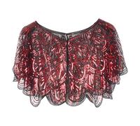 Morain Style ethnique Perles Dentelle Tippets Dance Tippets Solide Paillettes Fragmentées Pour Dames Accessoires Costume Mode Dentelle Châle Court, Rouge, Taille unique