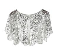 Morain Style ethnique Perles Dentelle Tippets Dance Tippets Solide Paillettes Fragmentées Pour Dames Accessoires Costume Mode Dentelle Châle Court, blanc, Taille unique