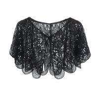Morain Style ethnique Perles Dentelle Tippets Dance Tippets Solide Paillettes Fragmentées Pour Dames Accessoires Costume Mode Dentelle Châle Court, Noir , Taille unique