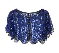 Morain Style ethnique Perles Dentelle Tippets Dance Tippets Solide Paillettes Fragmentées Pour Dames Accessoires Costume Mode Dentelle Châle Court, bleu, Taille unique