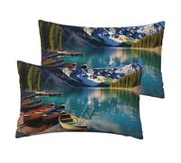 Moraine Lake Canoes Lot de 2 taies d'oreiller en lin avec fermeture éclair pour grand lit, 30,5 x 50,8 cm, sans plis, pour toutes les saisons
