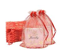 MORAINJAY 100 Pièces Sachet Organza Flocon Neige de Noël, 7x9cm Rouge Pochette Cadeau, Bijoux Avec Cordon de Serrage, Idéales pour Cadeaux Bonbons Anniversaire Marriage