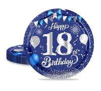 MORAINJAY 16 Pièces Assiette pour Fête Anniversaire 18 ans,7 Pouces/18cm Bleu Argent Papier Assiette Dessert Plateau Vaisselle pour Décoration Anniversaire 18 ans Homme Femme