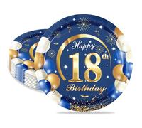 MORAINJAY 16 Pièces Assiette pour Fête Anniversaire 18 ans,7 Pouces/18cm Bleu Or Papier Assiette Dessert Plateau Vaisselle pour Décoration Anniversaire 18 ans Homme Femme