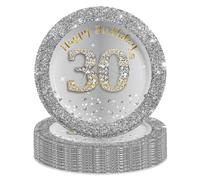 MORAINJAY 16 Pièces Assiette pour Fête Anniversaire 30 ans,7 Pouces/23cm Argent Or Papier Assiette Dessert Plateau Vaisselle pour Décoration Anniversaire 30 ans Homme Femme